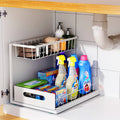 UINOFLE Under Sink Organizers and Storage 2 Tier Sliding Cabinet Basket Organizer Drawer Pull Out Cabinet Organizer Multi-Purpose Under Sink Organizer for Bathroom Kitchen (White)