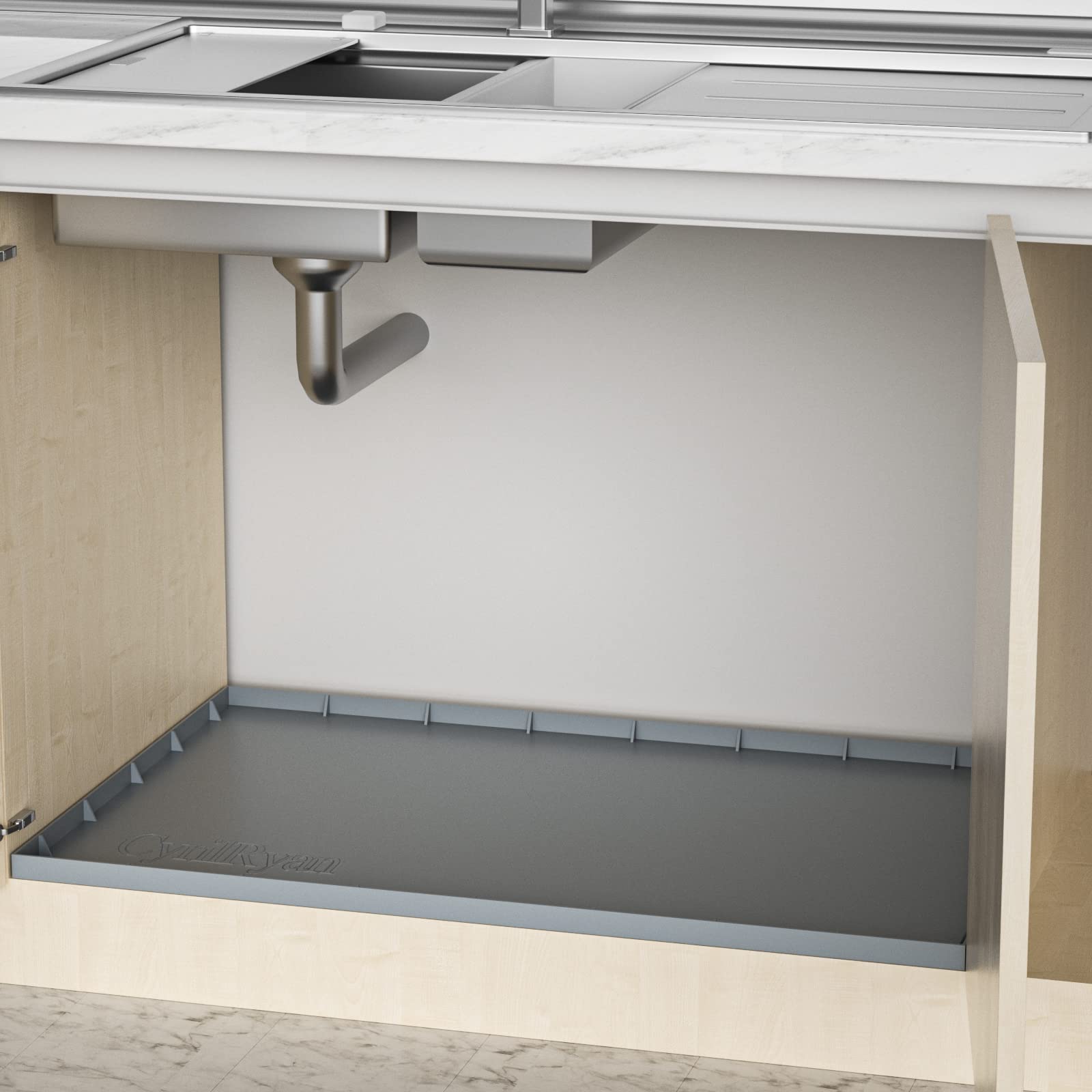 Under Sink Mat Waterproof for 36" Cabinet Kitchen Rubber mat Holds Over 3.3 Gallons Liquid Carbon Cabinets Leak Protector Bathroom Sink Line Drip Tray Sink Pan Gray 35x22.5 inch
