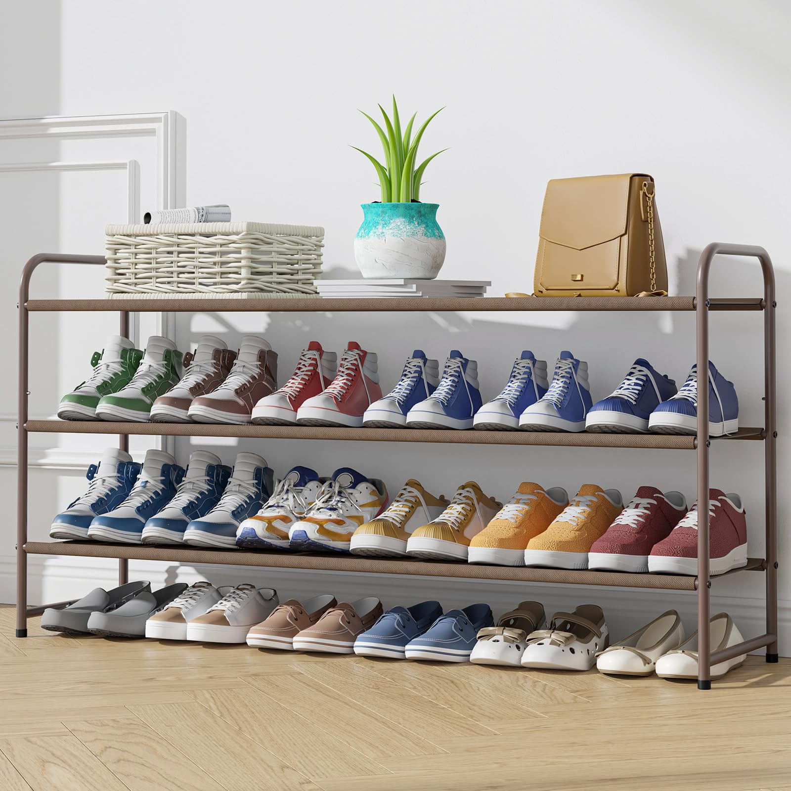 Kitsure Shoe Rack for Closet Shoe Rack for Front Door Entrance Sturdy Shoe Shelf Stackable Closet Shoe Organizer for Garage Space-Saving Shoe Rack Cabinet Shoe Rack Brown X-Large