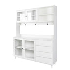 63W Large Kitchen Hutch Cabinet, Freestanding Pantry Cabinets Storage Kitchen Cupboard With 4 Doors, 4 Drawers & Microwave Shelf, White
