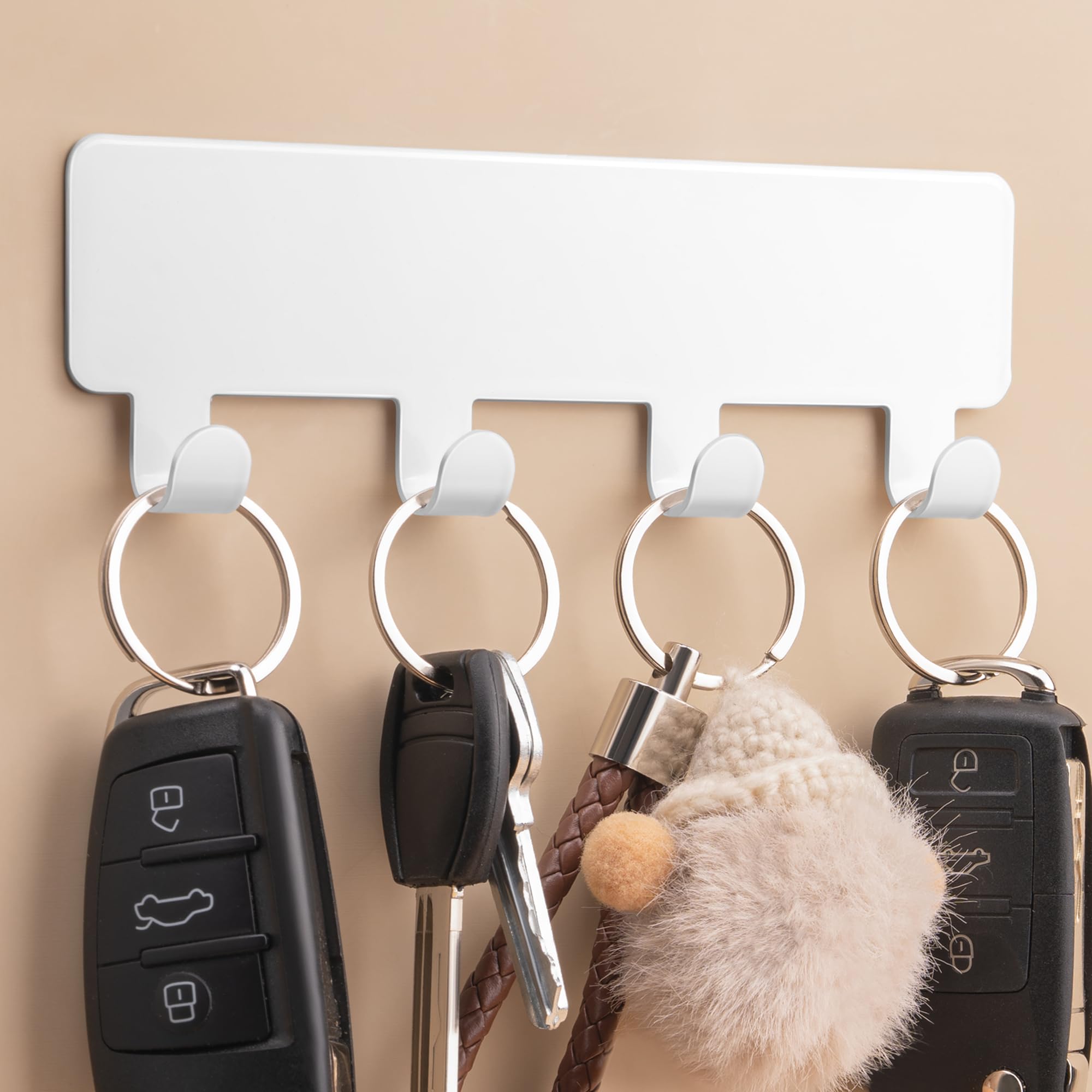 niffgaff 4-Pack Key Holder for Wall Adhesive Key Hooks Total 16 Hooks Wall Mount Hanger Key Hanging Organizer Key Rack Entryway Hooks White 6.2 * 2