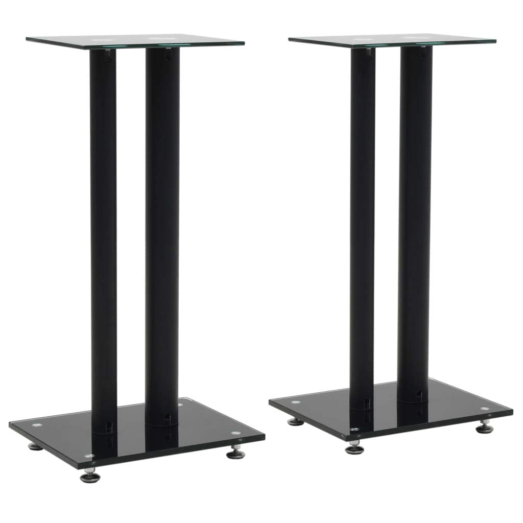 Tidyard Set of 2 Speaker Stands Tempered Glass Plate 2 Aluminum Pillars Design Floor Stands 11.8 x 9.8 x 24 Inches (L x W x H)