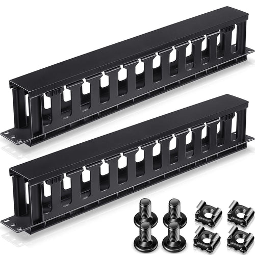 4 Packs 1U Rack Cable Management Sleeves Horizontal Rack Mount Cable Management 12 Slot Cable Management Clips Cable Rack with Panel Cover 19 Inch for Wall Shelf Mount (Elegant Style Plastic)