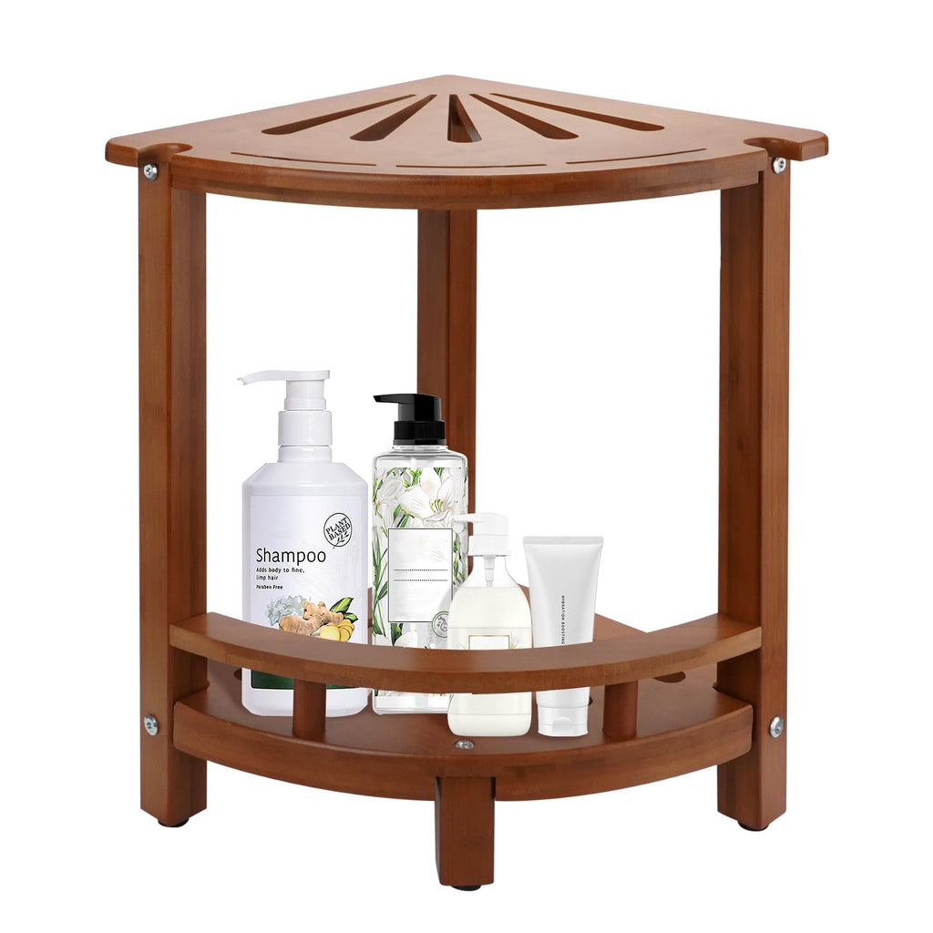Generic 12"" Teak Shower Stool/Teak Shower Foot Rest/Shower Stool for Shaving Legs/Teak Shower Bench/Shower Stool for Inside Shower/Corner Shower Stool Suitable for Small Shower Spaces. Black