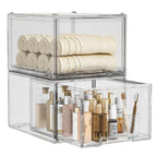 MSHOMELY 2 Pack Large Stackable Storage Drawers Clear Under Sink Organizers and Storage Arcylic Bathroom Makeup Organizers Plastic Storage Bins for Vanity Undersink Kitchen Cabinet Bathroom