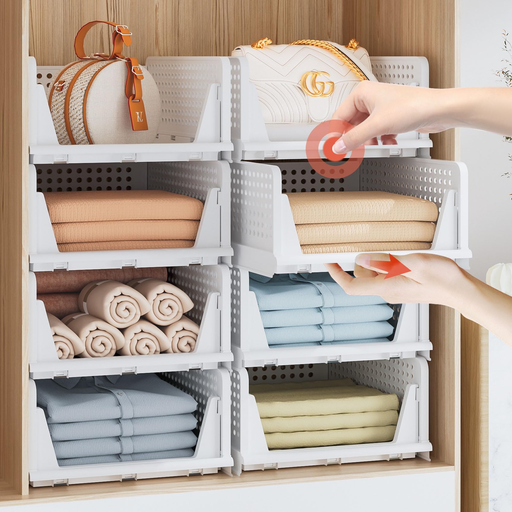 Neprock Clothes Organizers and Storage 5 Pack Stackable Plastic Storage Bins Foldable Closet Organizers and Storage for Clothing(5L)