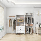 306 Closet Organizer System with Closet Shelves Wall Mounted, White Clothing Racks for Hanging Clothes, Clothes Organizer with Closet Drawers, Wooden Wardrobe Closet System with Hanging Rod