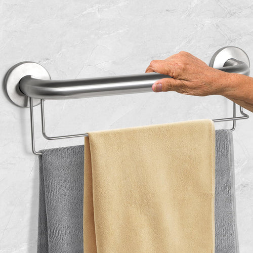 16 inch Safety Bar Towel Rack 2-in-1 Grab Bars with Towel Holder for Seniors Bath Towel Rack Wall Mounted Double Towel Racks for Bathroom Double Towel Bar Safety Bar Towel Set Stainless Steel