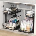 VIVAHEARTH Under Sink Organizer Metal Larger Under Cabinet Organizers and Storage Undersink Pull Out Organizer for Bathroom Kitchen - 2 Pack (Black)