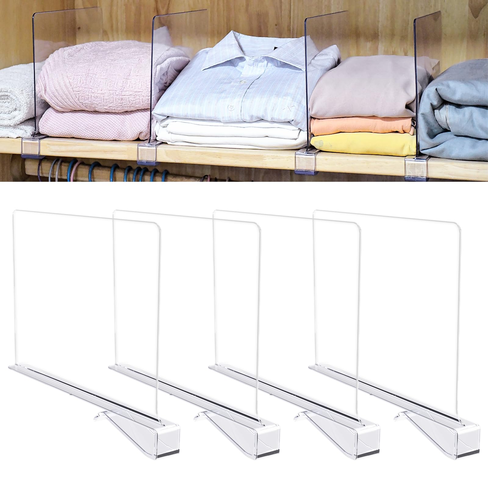 4 Pack Shelf Dividers for Closet Organization Closet Organizers and Storage Closet Shelf Organizer Towel Organizer for Bedroom Bookshelf Kitchen Office Closet Bathroom