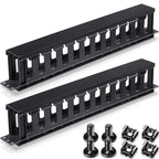 4 Packs 1U Rack Cable Management Sleeves Horizontal Rack Mount Cable Management 12 Slot Cable Management Clips Cable Rack with Panel Cover 19 Inch for Wall Shelf Mount (Elegant Style Plastic)