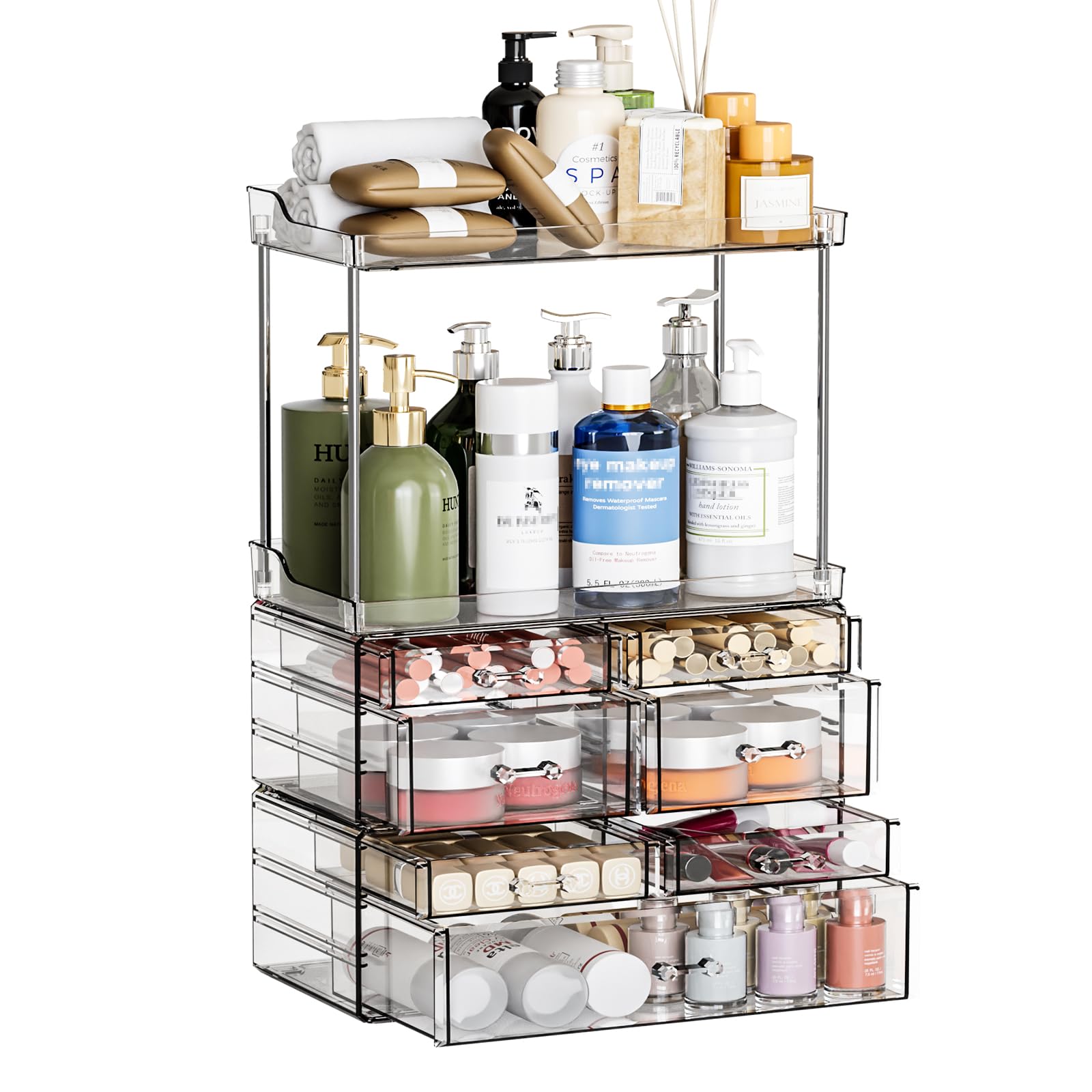 3 Pack Bathroom Organizers and Storage Countertop With 7 DrawersStackable Vanity Top Organizer18.9" Tall Large Capacity Skin Care Organizer and Exquisite Makeup Storage OrganizerClear