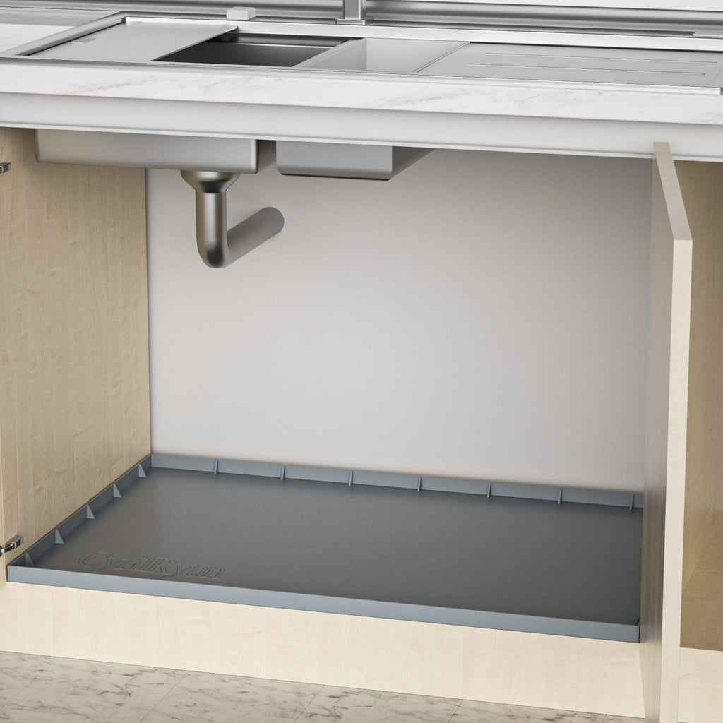 Under Sink Mat Waterproof for 36" Cabinet Kitchen Rubber mat Holds Over 3.3 Gallons Liquid Carbon Cabinets Leak Protector Bathroom Sink Line Drip Tray Sink Pan Gray 35x22.5 inch