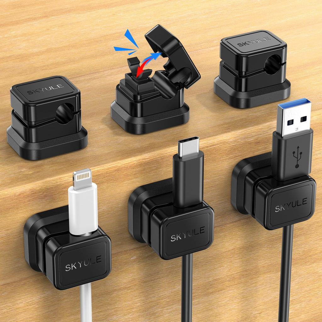 6 Pack Cord Organizers Y-Shape Locking Switch Cable Holders SKYULE Desk Cable Management Clips Adhesive Wire Holder Organizer for Office Car Kitchen and Workspace (Black)