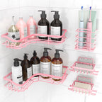 Hsiohe Pink Corner Shower Caddy Adhesive Shower Organizer for Bathroom Storage Rustproof Stainless Steel Shower Shelves No Drilling Space-Saving Shower Rack Shelf for Inside Shower 5 Pack