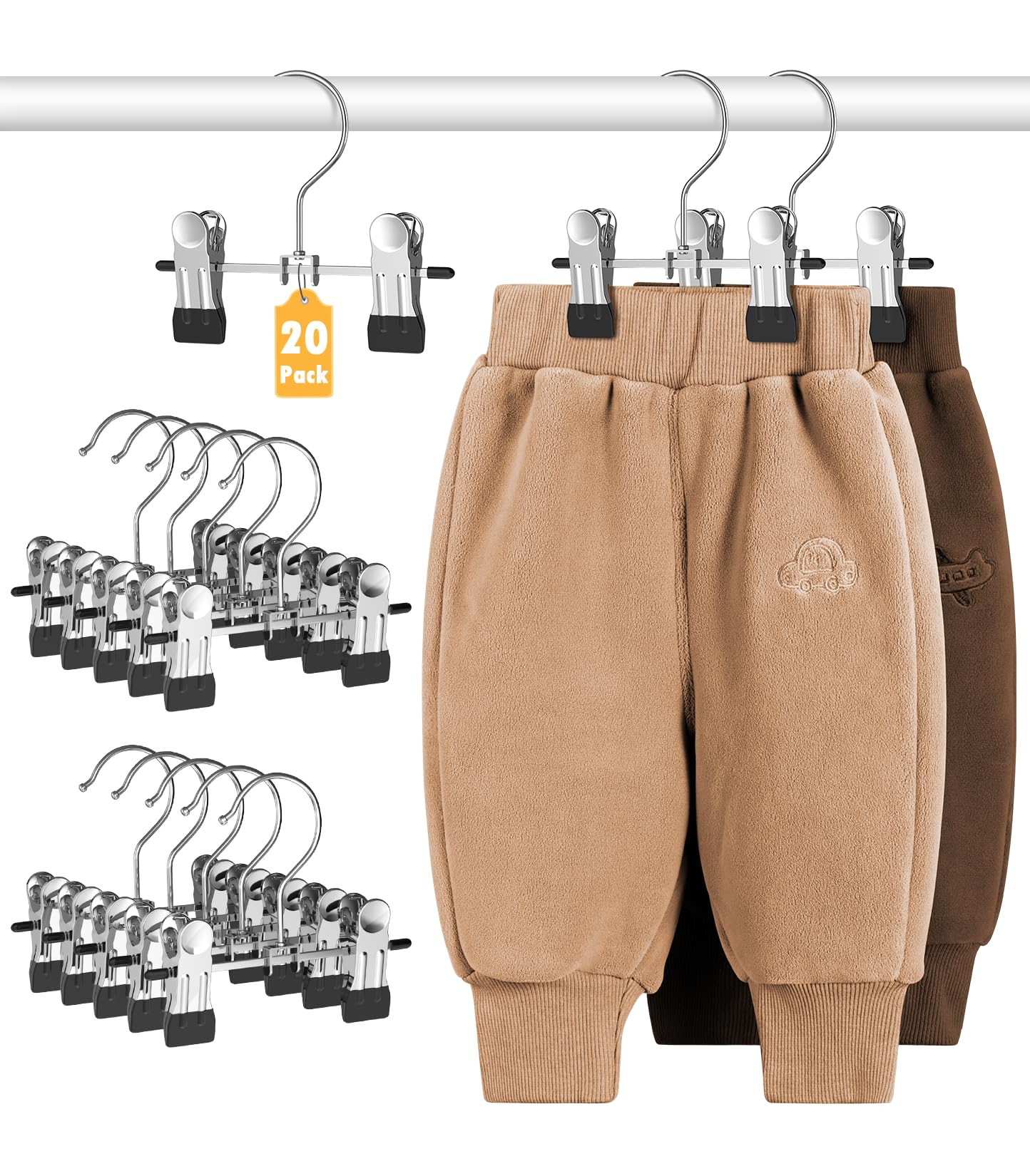 DOIOWN 20 Pack Baby Hangers Baby Pants Hangers with ClipsToddler Hangers for Pants Skirts Clothes Non Slip Space Saving Kids Hangers for Closet Organization Baby Essentials Closest Organizer