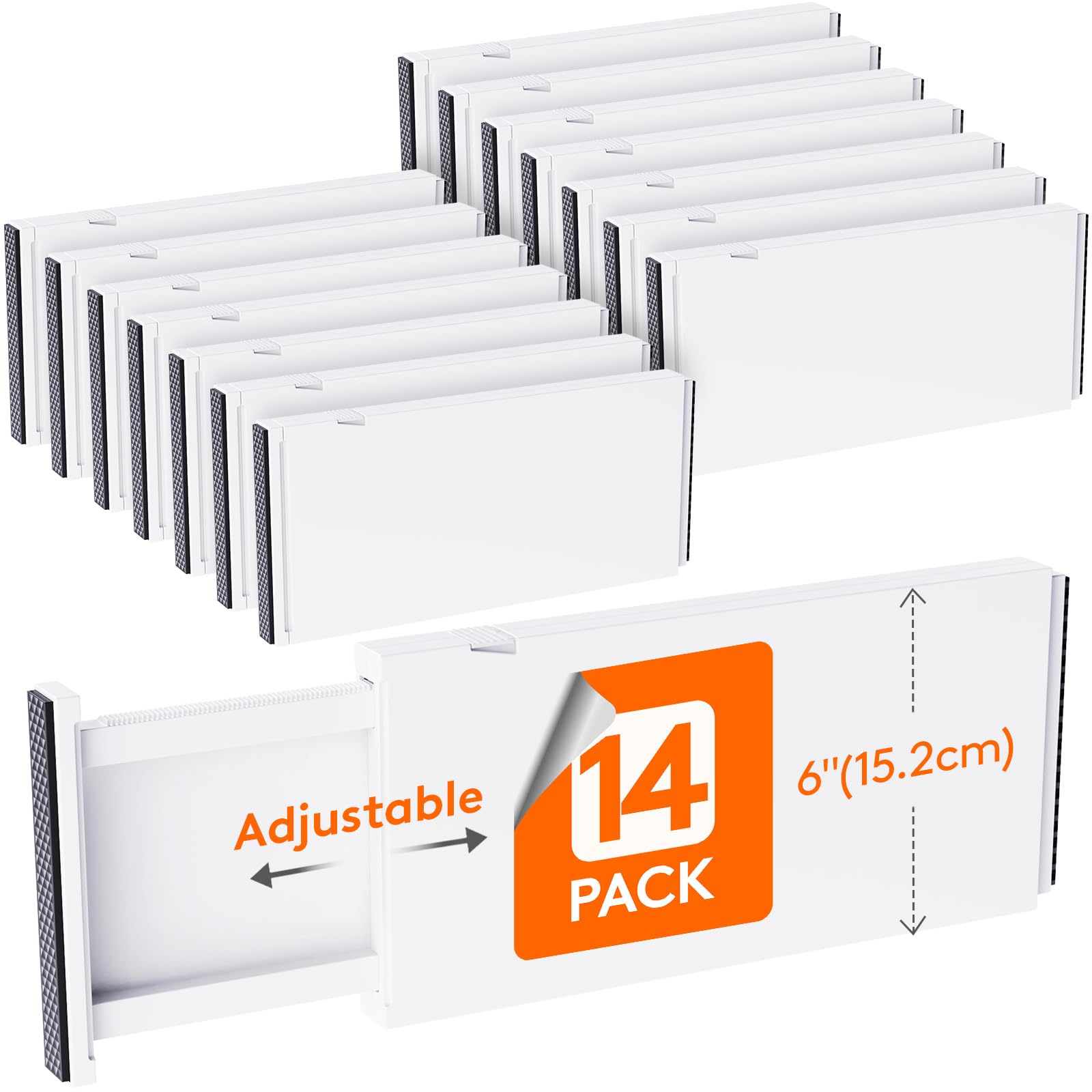 Lifewit 14 Pack Drawer Dividers Plastic 6" High 13.5-22" Adjustable Drawer Organizers for Clothes Expandable Dresser Separators in Bedroom/Bathroom/Kitchen/Fridge/Office Organization and Storage