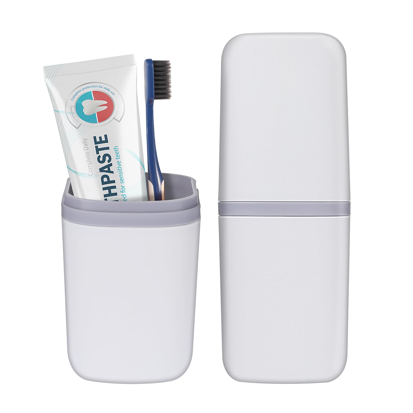 COMNICO Travel Toothbrush Cup Case Portable PP Seal Tooth Brush Holders Cover Multi-Function Toothpaste Storage Container Cup for Home School Camping Business Trip Bathroom(White)
