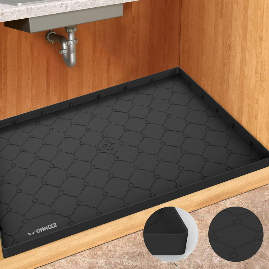 Under Sink Mat 22" x 19" Waterproof Silicone Under Sink Protector Mats for Kitchen Bathroom & Laundry Cabinets Flexible Sink Shelf Liner Holds 2 Gallons Multi-Purpose Drip Tray for Leaks Spills