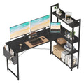 Treesland 55 Inch Computer Desk with Storage Shelves L Shaped Desk with Storage Corner Desk with Storage Home Office Desks Bookshelf Desk Writing Study Desk for Bedroom Black
