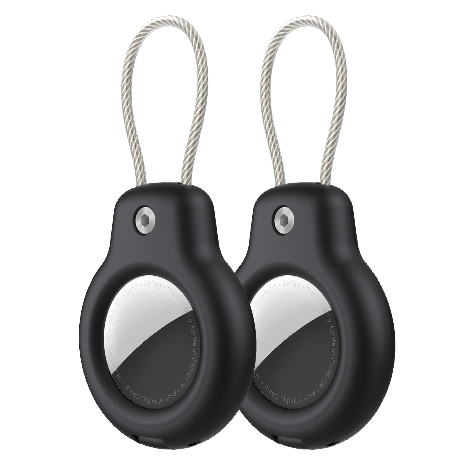Compatible with Apple AirTag Holder with Key Ring Wire Cable 2 Pack Protective Air Tag Case Keychain Secure Holders for KeysBackpacksLuggage & More Black/Black