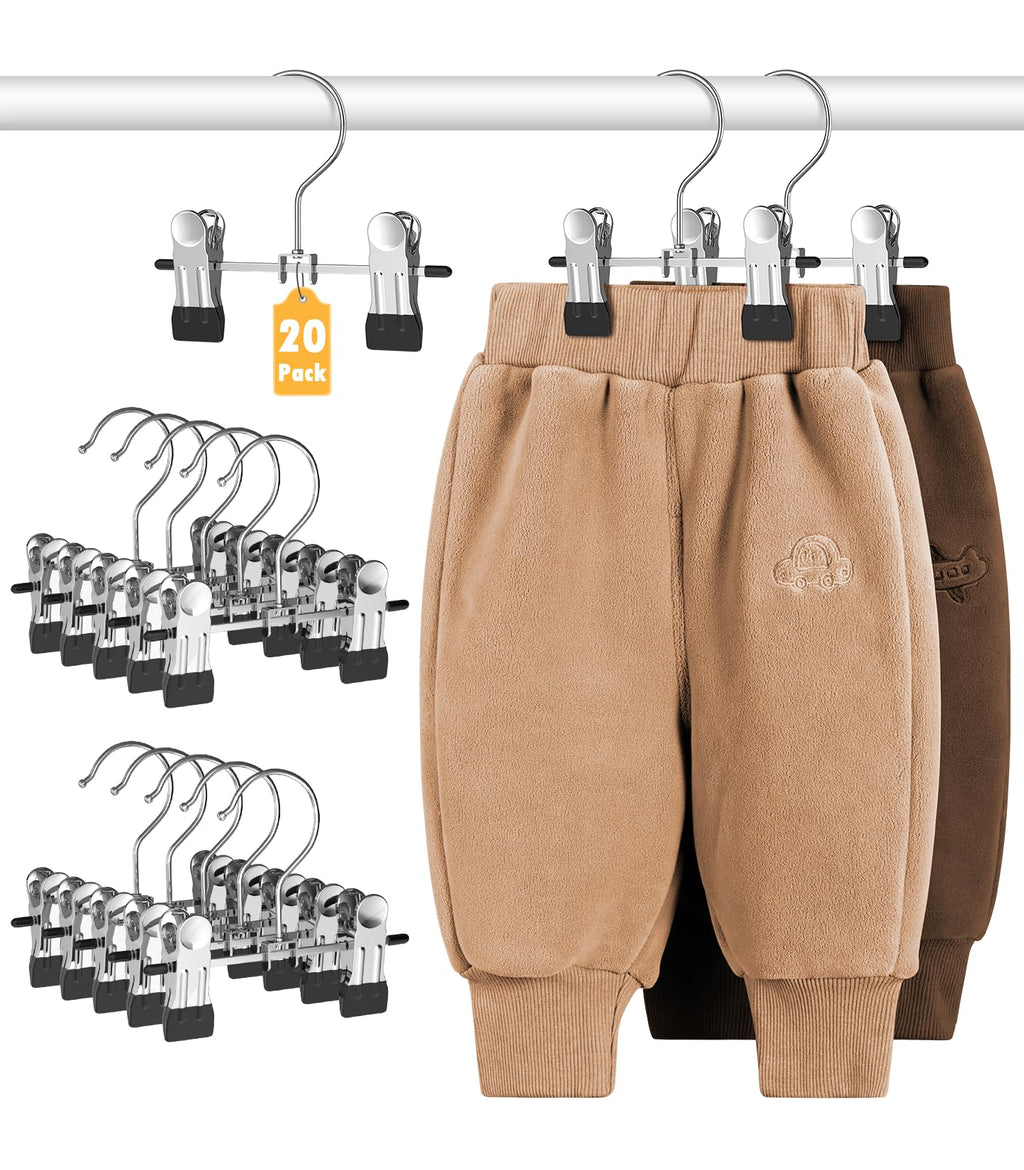 DOIOWN 20 Pack Baby Hangers Baby Pants Hangers with ClipsToddler Hangers for Pants Skirts Clothes Non Slip Space Saving Kids Hangers for Closet Organization Baby Essentials Closest Organizer